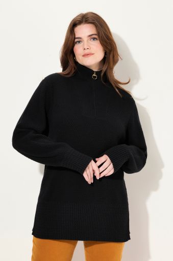 Knit Troyer Collar Long Sleeve Sweater