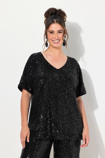 Sequined Short Sleeve V-Neck Tee