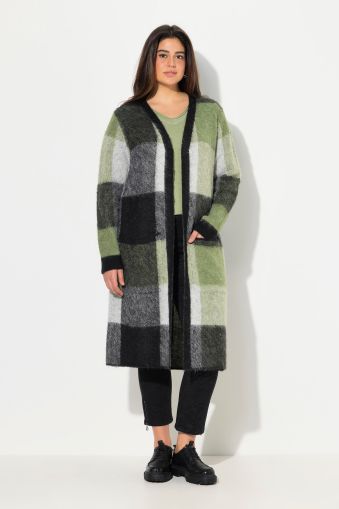 Extra Long Buffalo Check Open Shape Cardigan