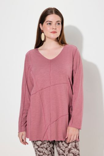 Eco Cotton Decorative Seam V-Neck Tee