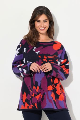 Brushstroke Floral Boat Neck Sweater