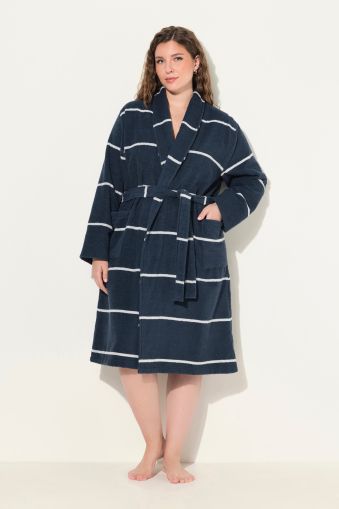 Striped Terrycloth Belted Tie Waist Bathrobe