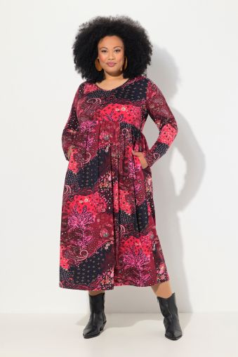 Paisley Long Sleeve V-Neck Matte Jersey Dress