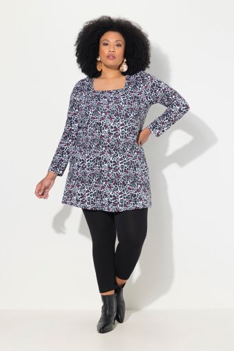 Graphic Print Long Sleeve Square Neck Knit Tunic