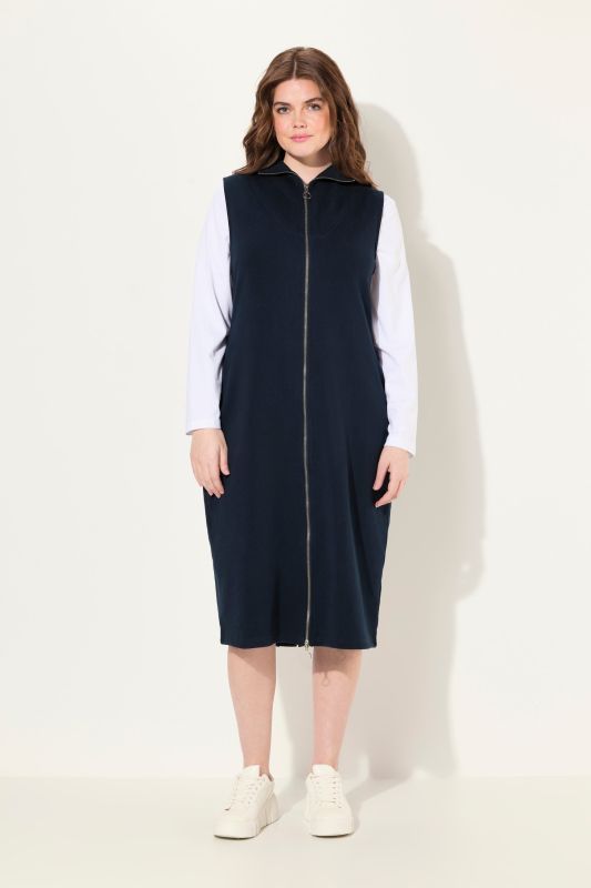 Eco Cotton Zip Front Sleeveless Sweatshirt Dress