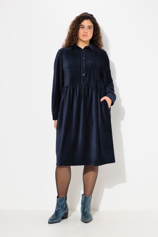 Corduroy Button-Down Long Sleeve Dress