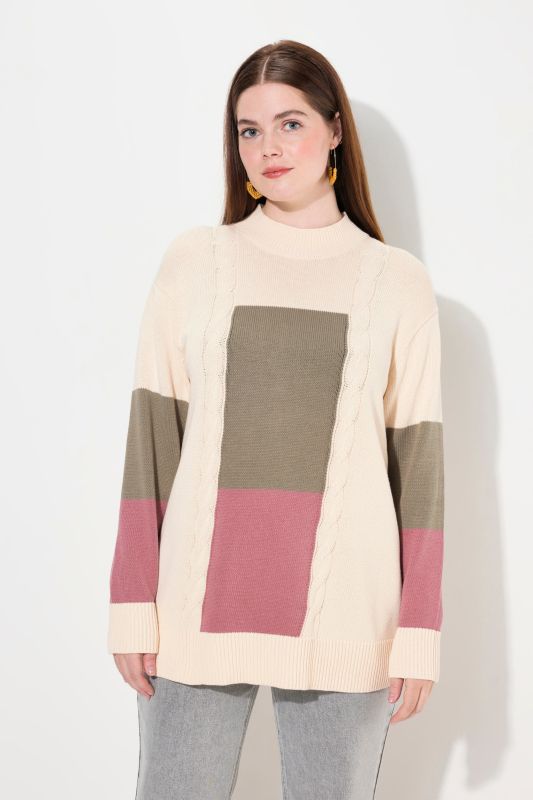 Eco Cotton Color Block Cable Knit Sweater