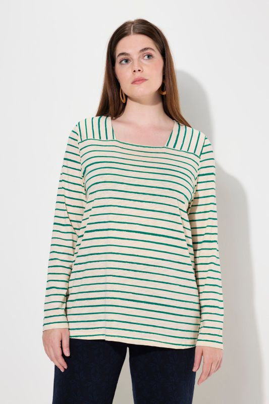 Eco Cotton Striped Square Neck Long Sleeve Tee