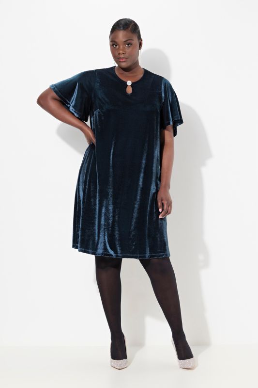 Velvet Keyhole Flutter Short Sleeve Dress