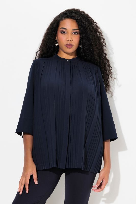 Draped Pleated 3/4 Sleeve Blouse