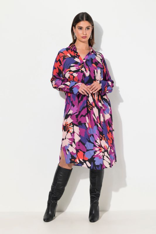 Floral Brushstrake Long Sleeve Dress