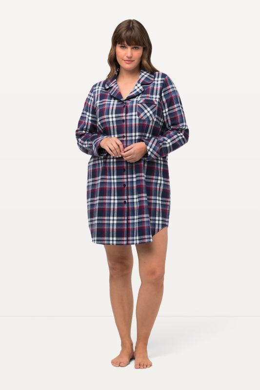 Plaid Button Front Cotton Flannel Sleep Shirt