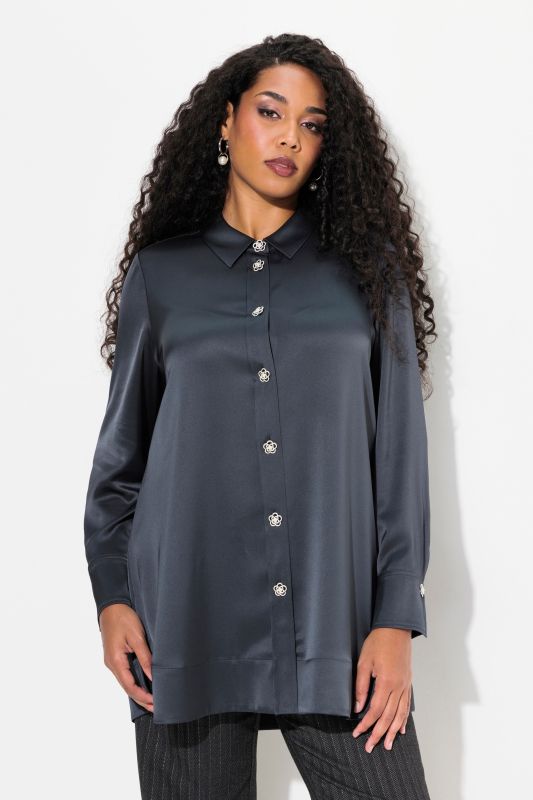 Satin Acetate Long Sleeve Button-Down Blouse