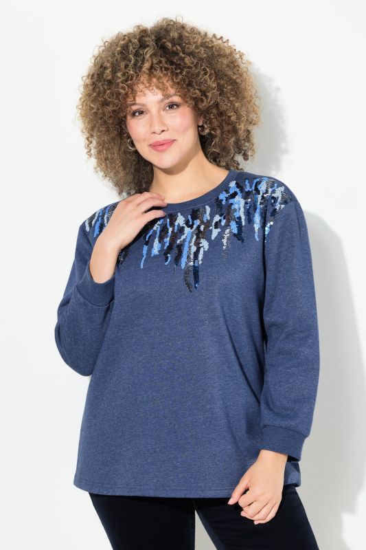 Sequined Neck Long Sleeve Sweatshirt