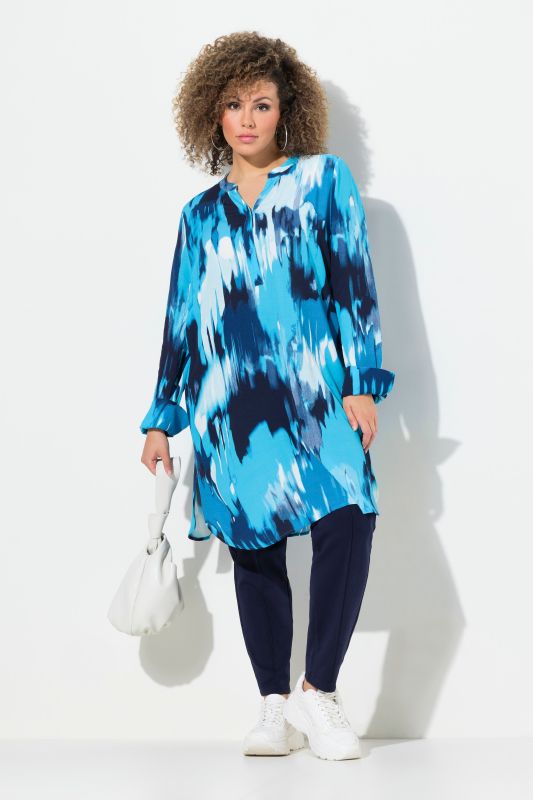 Abstract Print Long Sleeve Tunic Blouse