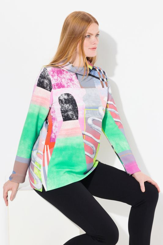 Patch Print Cowl Neck Sweatshirt