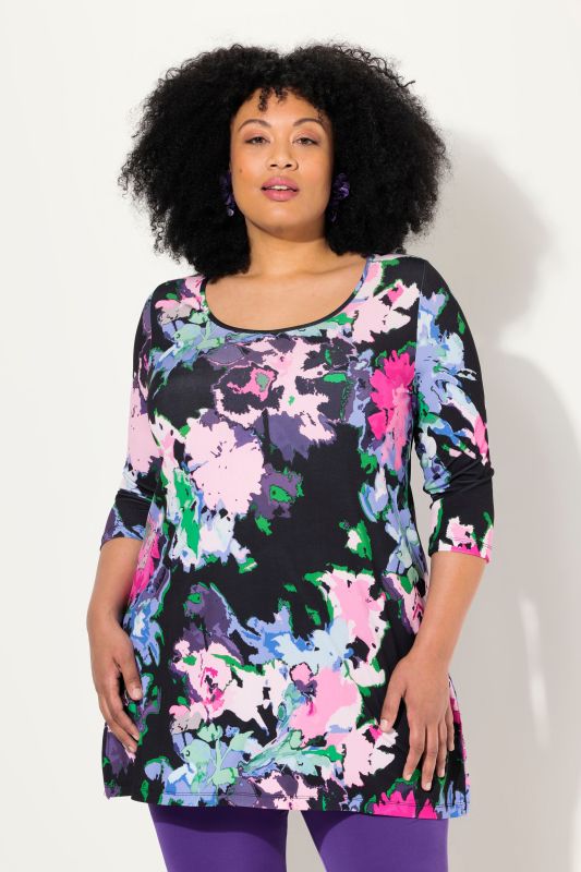 Matte Jersey Floral 3/4 Sleeve Tunic