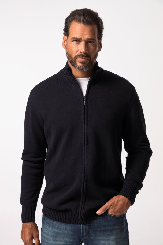 Cardigan, stand-up collar, ribbed trim