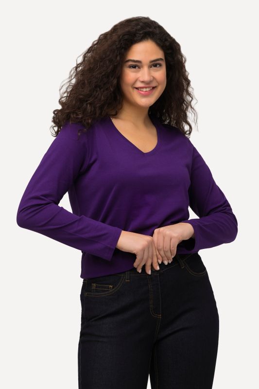 V-Neck Long Sleeves Slim Fit Cotton Knit Tee