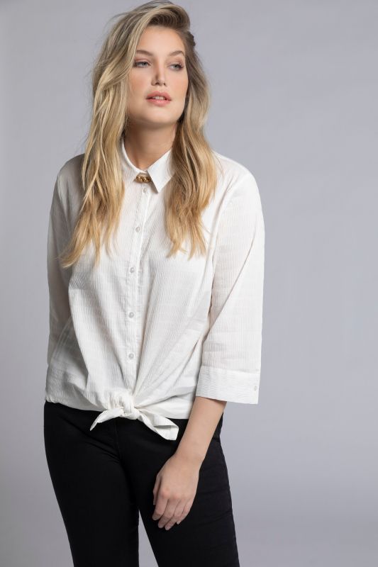 Bubble Texture Solid Button Front Stretch Shirt
