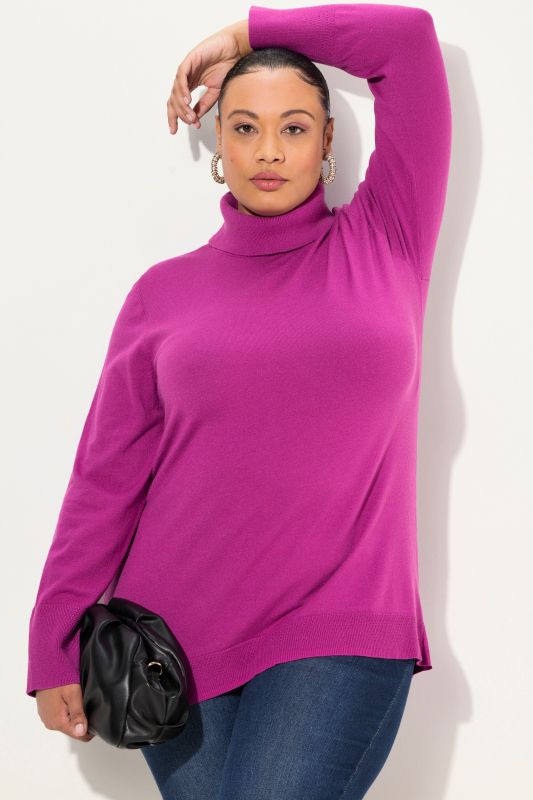 Turtleneck Ribbed Trim Long Sleeve Sweater