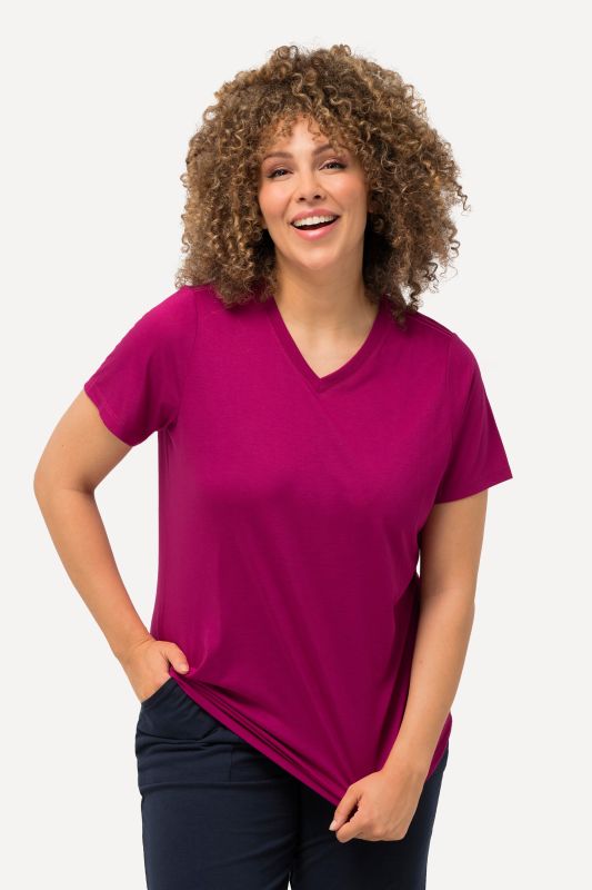 Functional Antibacterial Finish V-Neck Short Sleeve Knit Top