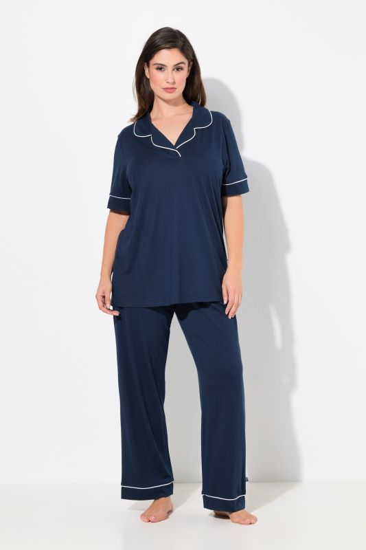 Lapel Collar Short Sleeve Two Piece Pajama Set