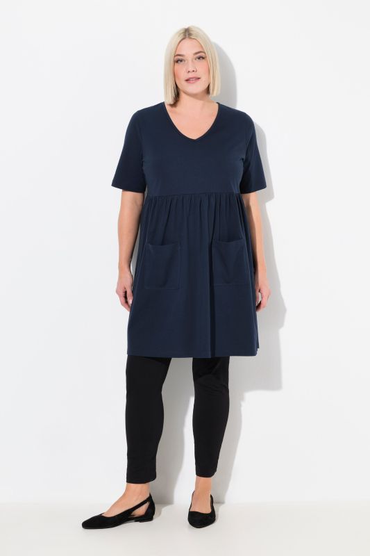 V-Neck Empire Knit Short sleeve A-line Swing Tunic