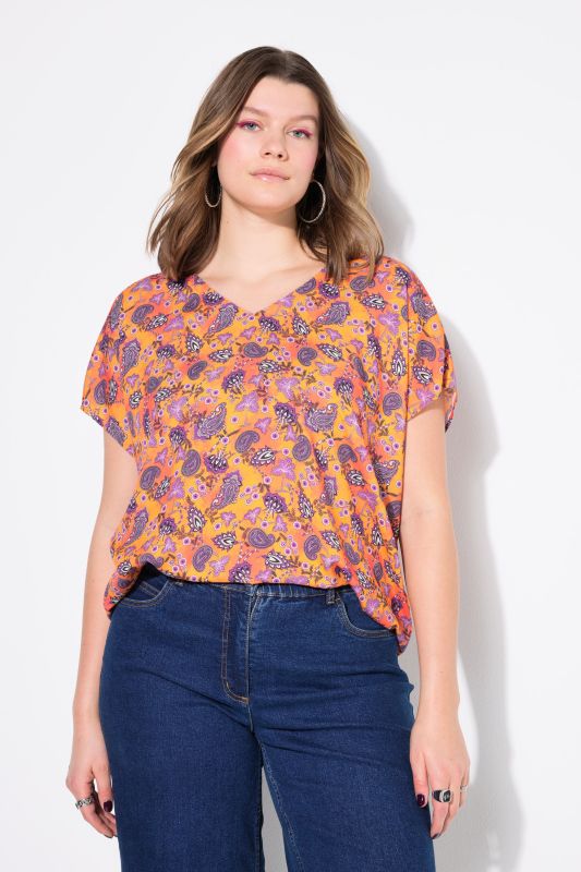 Vibrant Cap Sleeve Paisley Blouse