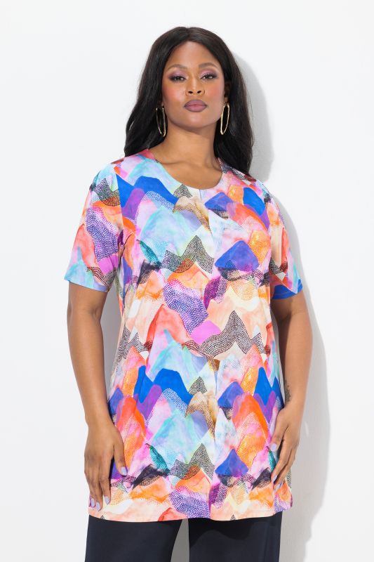 Abstract Print Short Sleeve Slinky Tunic