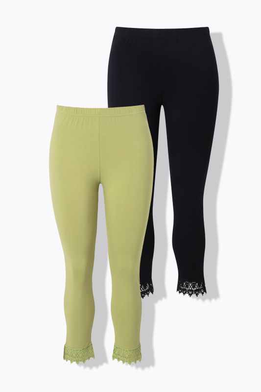 2 Pack Eco Cotton Cropped Lace Trim Leggings