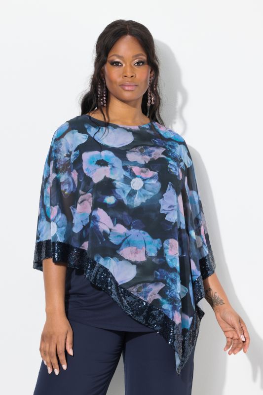 Floral Print Asymmetric Layered Chiffon Blouse