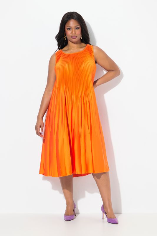 Pleated Sleeveless A-Line Dress