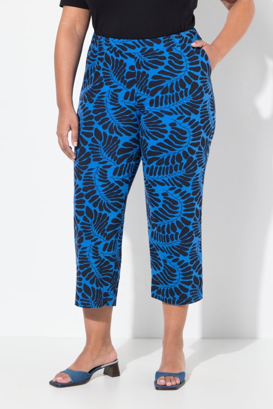 Fern Print Cropped Knit Elastic Waist Pants