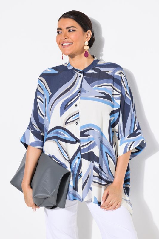 Painted Leaf Mandarin Collar Blouse