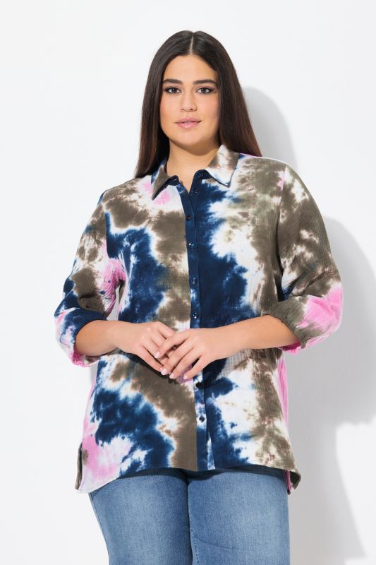 Tie Dye 3/4 Sleeve Muslin Tunic Shirt