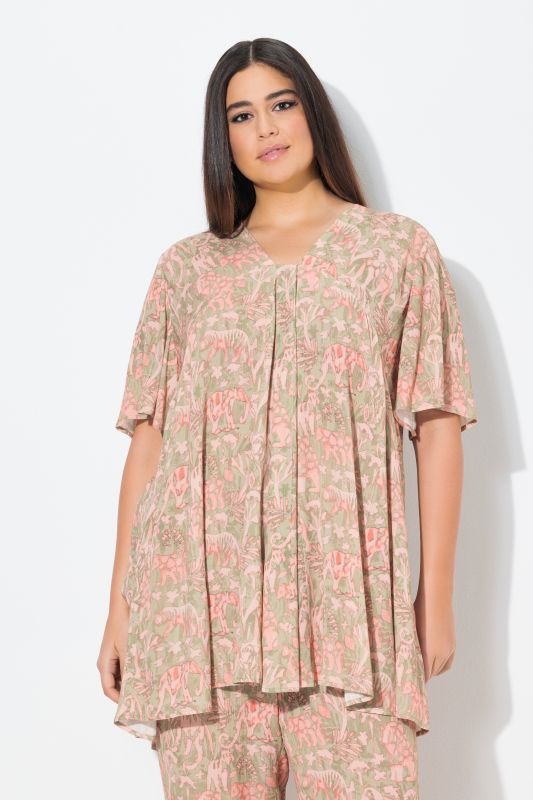 Animal Print Short Sleeve Tunic Blouse