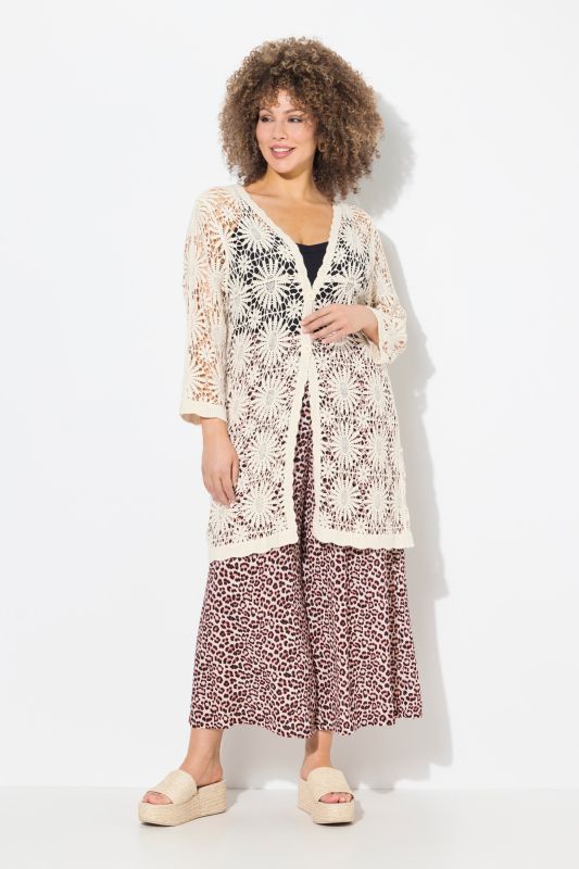 Floral Openwork Knit Scalloped Hem Cardigan