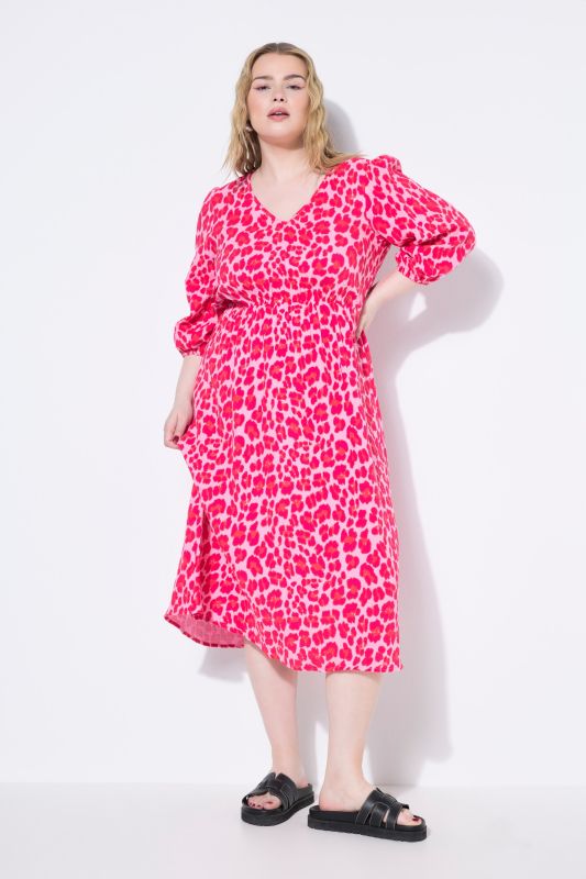 Colorful Leopard Print Balloon Sleeve Dress