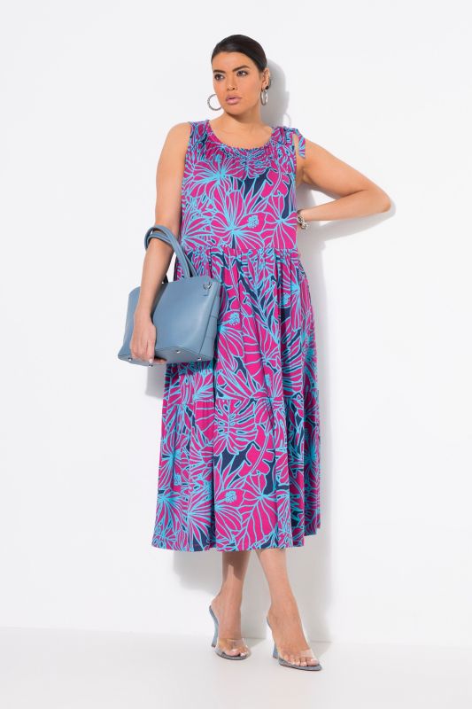 Neon Leaf Print Sleeveless Dress