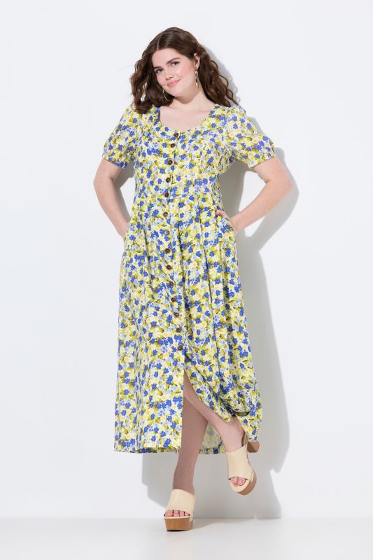 Floral Linen Blend Button Down Maxi Dress