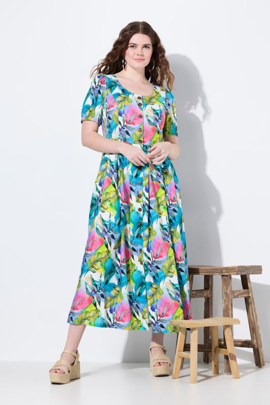 Floral Linen Blend Button Down Maxi Dress