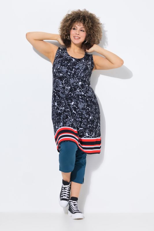Border Print Sleeveless A-Line Swing Dress