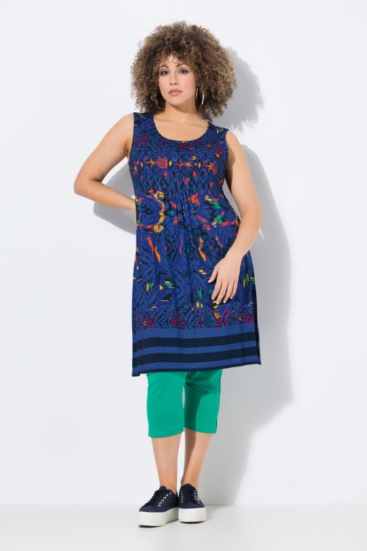 Border Print Sleeveless A-Line Swing Dress
