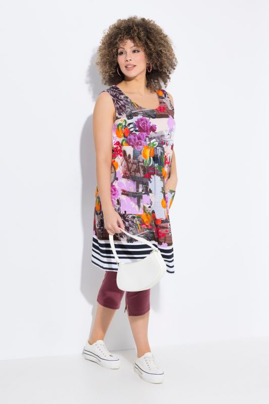 Border Print Sleeveless A-Line Swing Dress