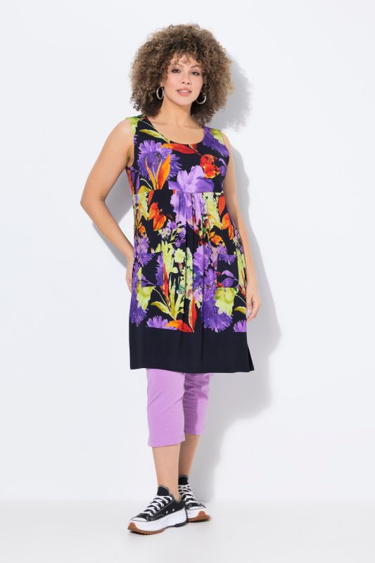 Border Print Sleeveless A-Line Swing Dress
