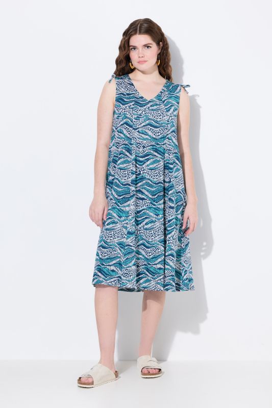 Eco Cotton Mixed Wave Print Sleeveless Dress
