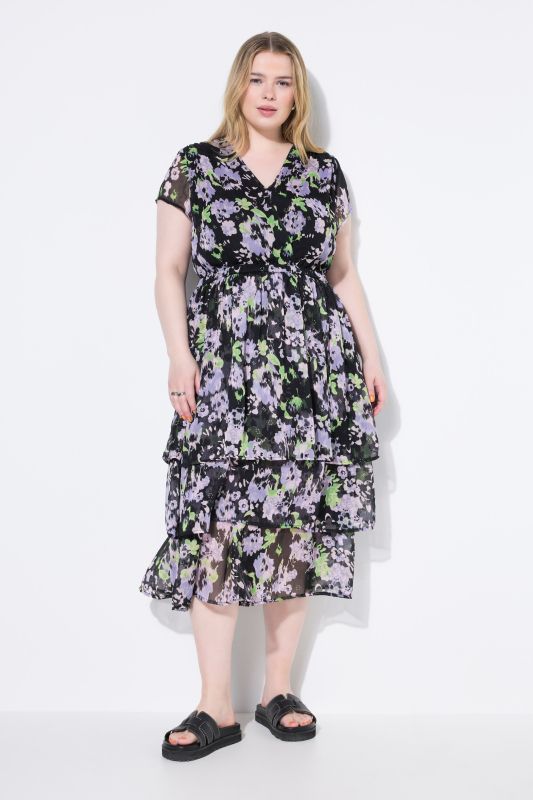 Floral Flounce Panel Layered Chiffon Dress