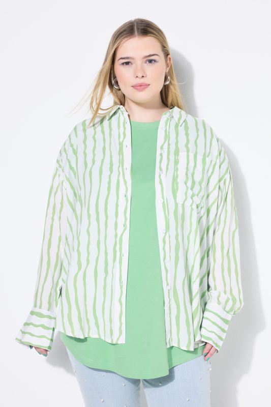 Irregular Striped Long Sleeve Button Down Blouse