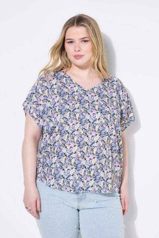 Floral Cap Sleeve V-Neck Blouse